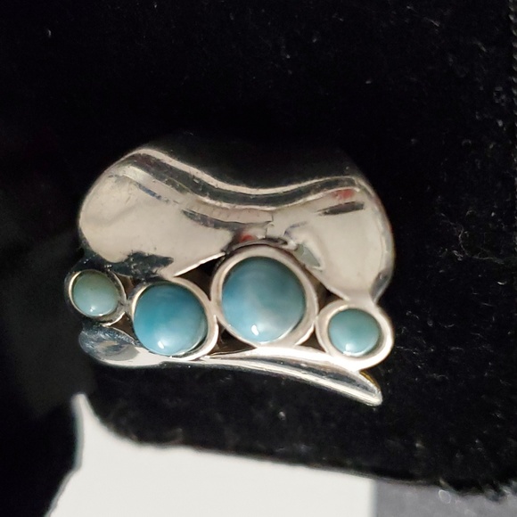 Sterling Silver 925 Oceanic Elegance Sterling Larimar Ring - Picture 3 of 8